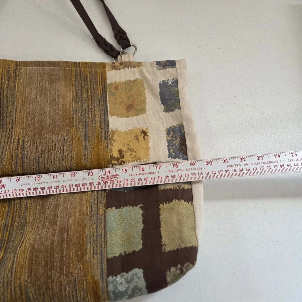 Large Patchwork Tapestry Tote Bag Boho‎ Braided Strap Blue Brown Mustard Handbag